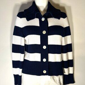 Chaps SZL Navy & White Striped Boxy Cardigan Preppy Nautical Capsule Wardrobe